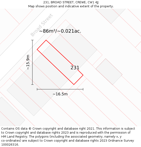 231, BROAD STREET, CREWE, CW1 4JJ: Plot and title map