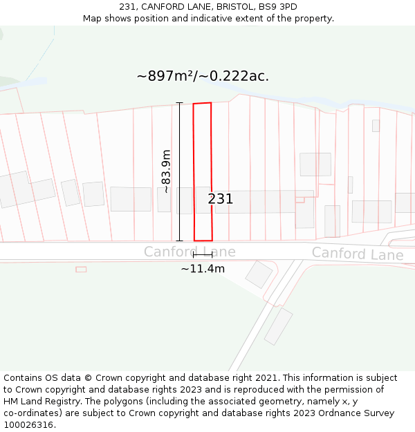 231, CANFORD LANE, BRISTOL, BS9 3PD: Plot and title map