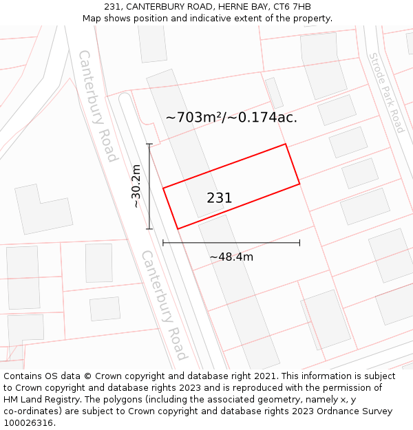 231, CANTERBURY ROAD, HERNE BAY, CT6 7HB: Plot and title map