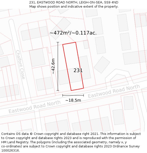 231, EASTWOOD ROAD NORTH, LEIGH-ON-SEA, SS9 4ND: Plot and title map