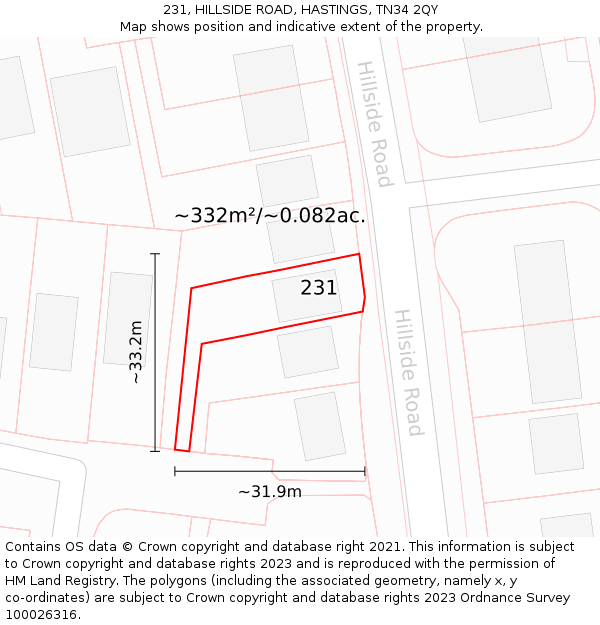 231, HILLSIDE ROAD, HASTINGS, TN34 2QY: Plot and title map