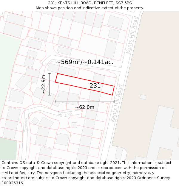 231, KENTS HILL ROAD, BENFLEET, SS7 5PS: Plot and title map