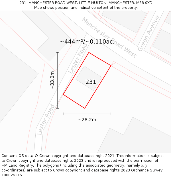 231, MANCHESTER ROAD WEST, LITTLE HULTON, MANCHESTER, M38 9XD: Plot and title map