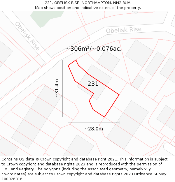 231, OBELISK RISE, NORTHAMPTON, NN2 8UA: Plot and title map