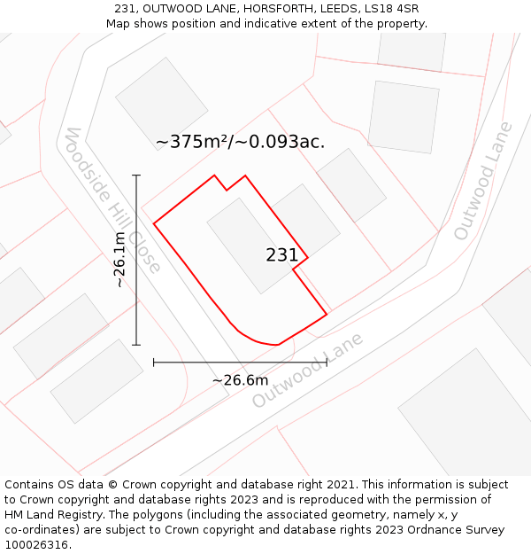 231, OUTWOOD LANE, HORSFORTH, LEEDS, LS18 4SR: Plot and title map