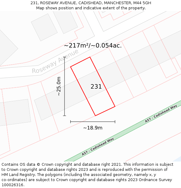 231, ROSEWAY AVENUE, CADISHEAD, MANCHESTER, M44 5GH: Plot and title map