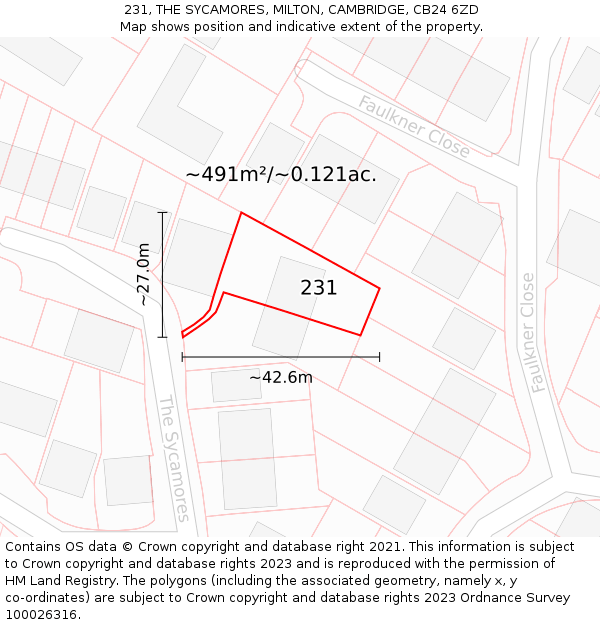 231, THE SYCAMORES, MILTON, CAMBRIDGE, CB24 6ZD: Plot and title map