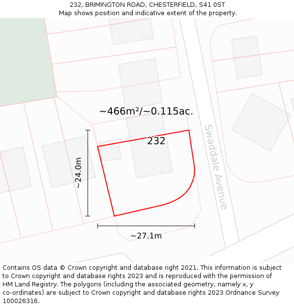 232, BRIMINGTON ROAD, CHESTERFIELD, S41 0ST: Plot and title map