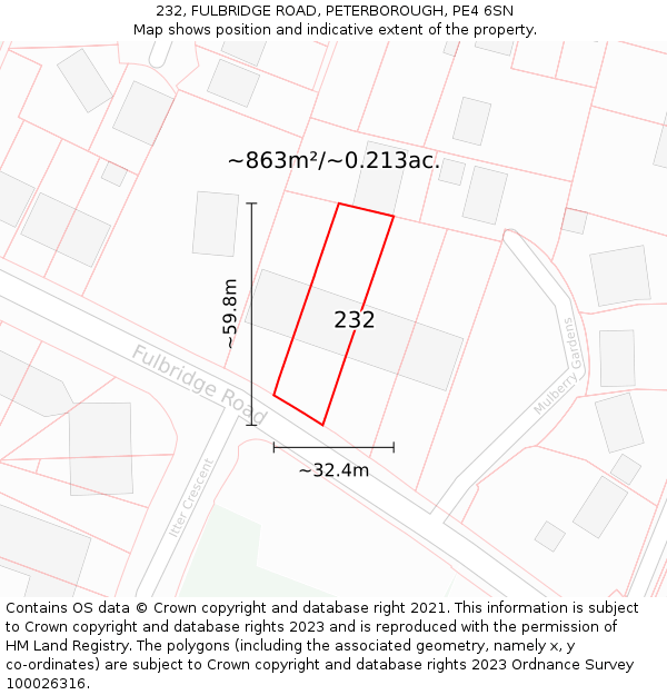 232, FULBRIDGE ROAD, PETERBOROUGH, PE4 6SN: Plot and title map