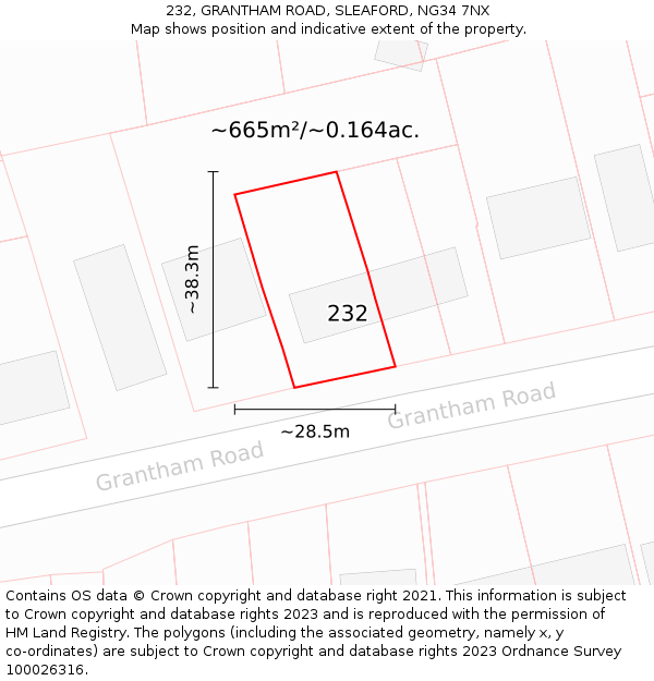 232, GRANTHAM ROAD, SLEAFORD, NG34 7NX: Plot and title map