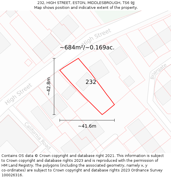 232, HIGH STREET, ESTON, MIDDLESBROUGH, TS6 9JJ: Plot and title map