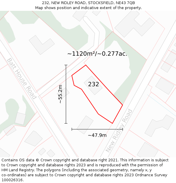 232, NEW RIDLEY ROAD, STOCKSFIELD, NE43 7QB: Plot and title map