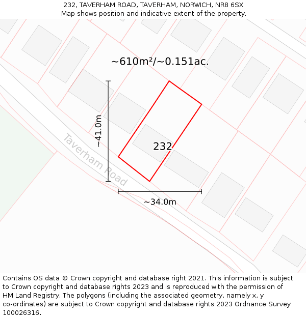 232, TAVERHAM ROAD, TAVERHAM, NORWICH, NR8 6SX: Plot and title map