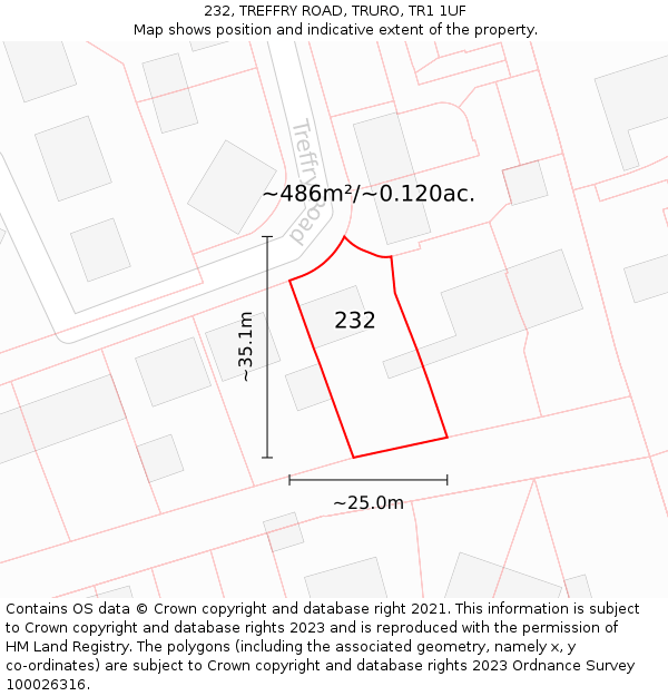 232, TREFFRY ROAD, TRURO, TR1 1UF: Plot and title map