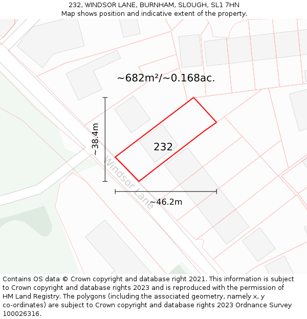 232, WINDSOR LANE, BURNHAM, SLOUGH, SL1 7HN: Plot and title map