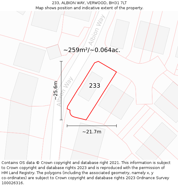 233, ALBION WAY, VERWOOD, BH31 7LT: Plot and title map