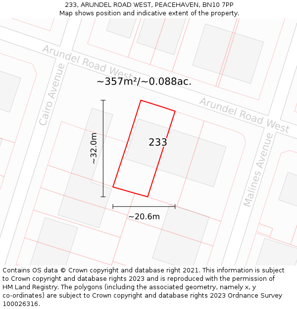 233, ARUNDEL ROAD WEST, PEACEHAVEN, BN10 7PP: Plot and title map