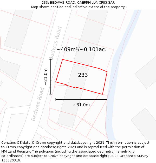 233, BEDWAS ROAD, CAERPHILLY, CF83 3AR: Plot and title map