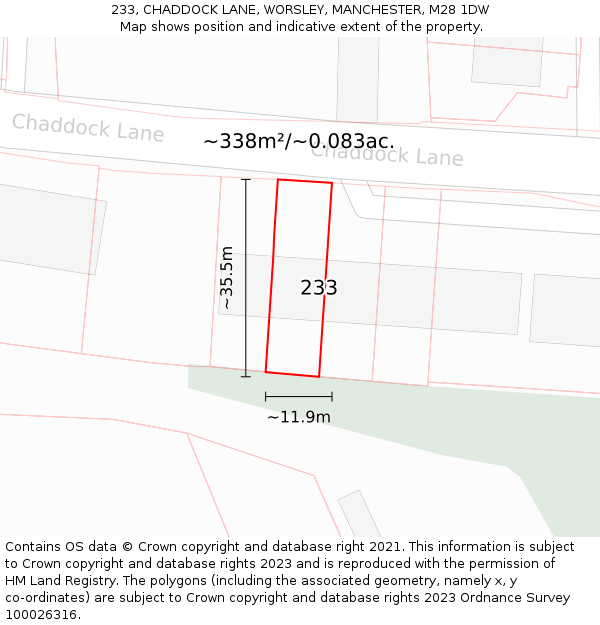 233, CHADDOCK LANE, WORSLEY, MANCHESTER, M28 1DW: Plot and title map