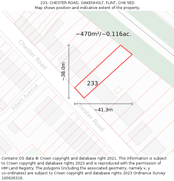 233, CHESTER ROAD, OAKENHOLT, FLINT, CH6 5ED: Plot and title map