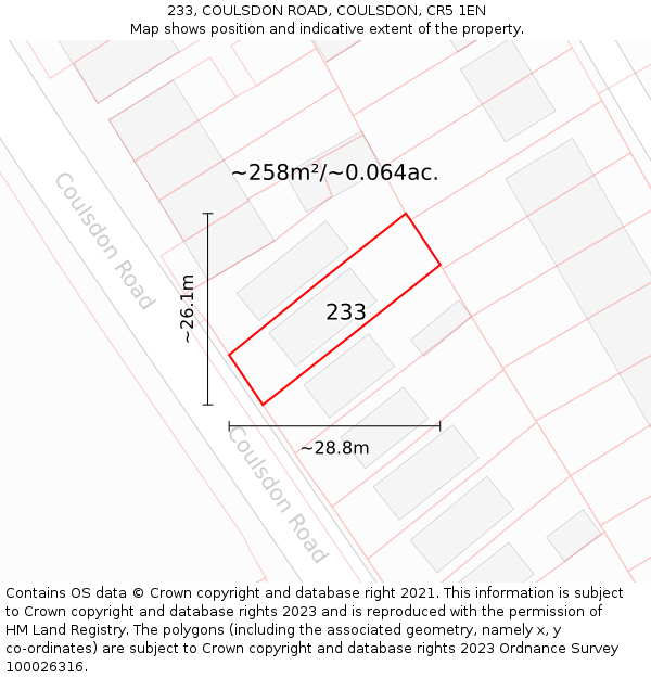 233, COULSDON ROAD, COULSDON, CR5 1EN: Plot and title map