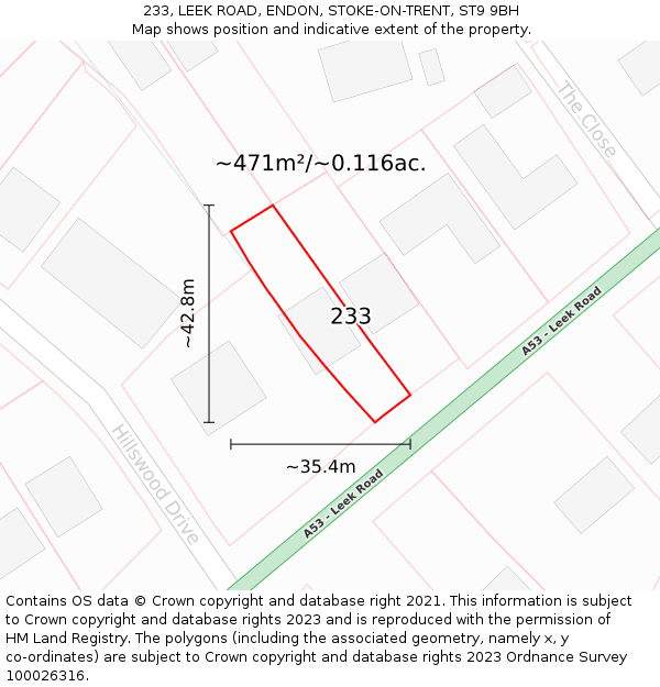 233, LEEK ROAD, ENDON, STOKE-ON-TRENT, ST9 9BH: Plot and title map