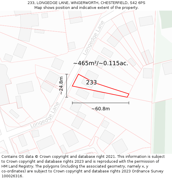 233, LONGEDGE LANE, WINGERWORTH, CHESTERFIELD, S42 6PS: Plot and title map