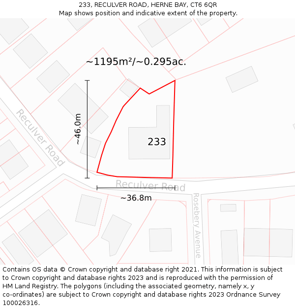 233, RECULVER ROAD, HERNE BAY, CT6 6QR: Plot and title map