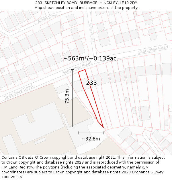 233, SKETCHLEY ROAD, BURBAGE, HINCKLEY, LE10 2DY: Plot and title map