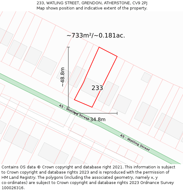 233, WATLING STREET, GRENDON, ATHERSTONE, CV9 2PJ: Plot and title map