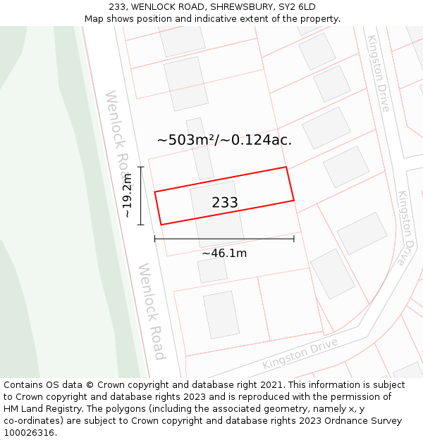 233, WENLOCK ROAD, SHREWSBURY, SY2 6LD: Plot and title map