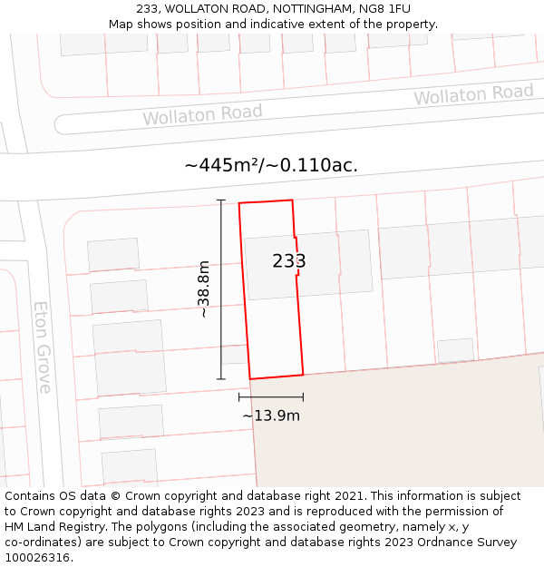 233, WOLLATON ROAD, NOTTINGHAM, NG8 1FU: Plot and title map