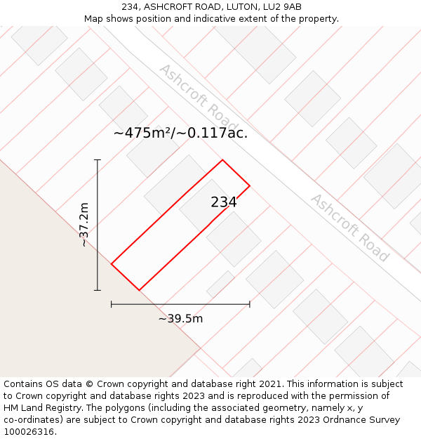 234, ASHCROFT ROAD, LUTON, LU2 9AB: Plot and title map