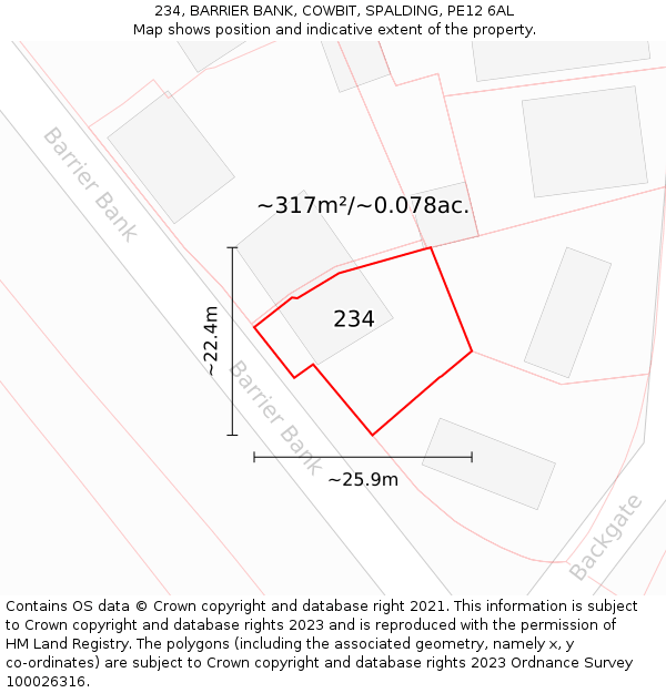 234, BARRIER BANK, COWBIT, SPALDING, PE12 6AL: Plot and title map