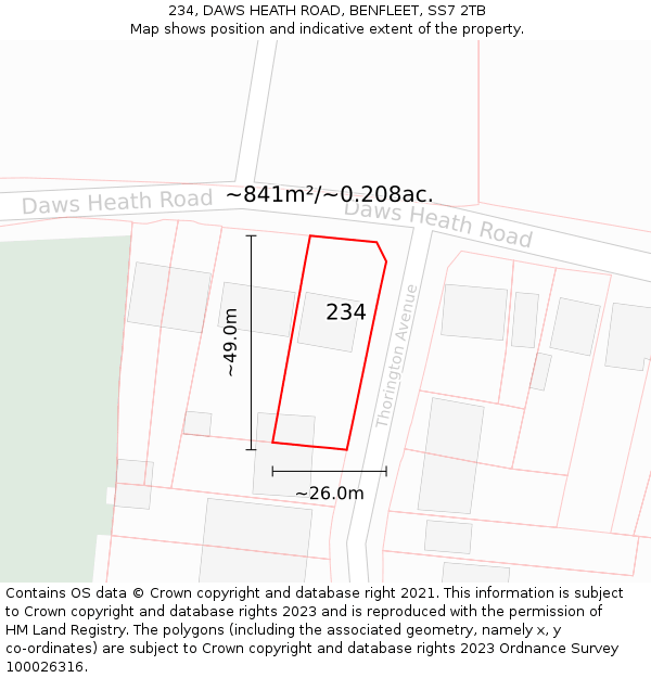 234, DAWS HEATH ROAD, BENFLEET, SS7 2TB: Plot and title map