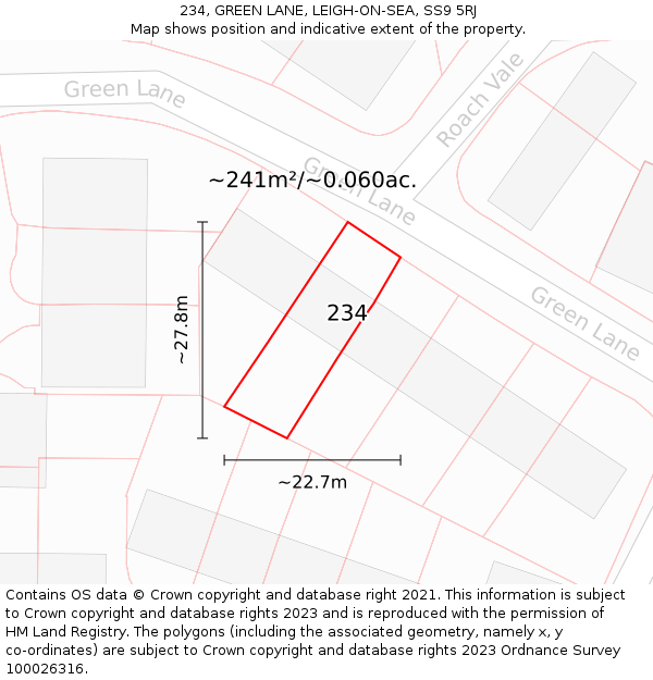 234, GREEN LANE, LEIGH-ON-SEA, SS9 5RJ: Plot and title map