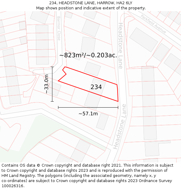 234, HEADSTONE LANE, HARROW, HA2 6LY: Plot and title map