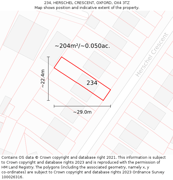 234, HERSCHEL CRESCENT, OXFORD, OX4 3TZ: Plot and title map