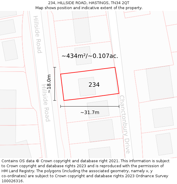 234, HILLSIDE ROAD, HASTINGS, TN34 2QT: Plot and title map