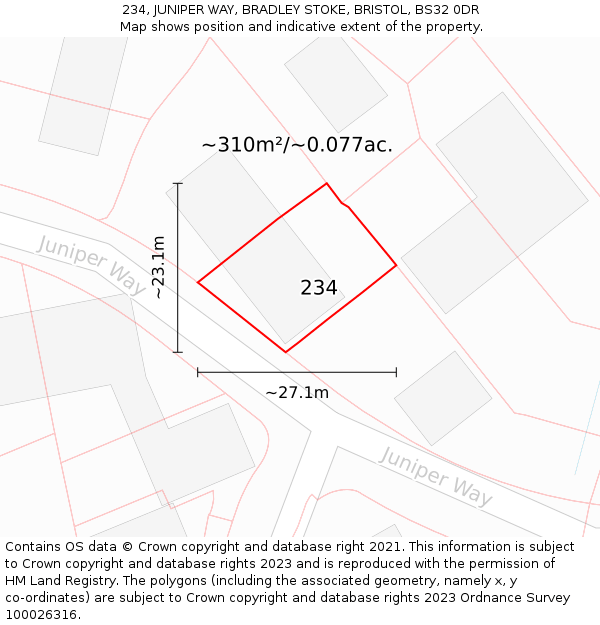 234, JUNIPER WAY, BRADLEY STOKE, BRISTOL, BS32 0DR: Plot and title map