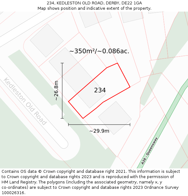 234, KEDLESTON OLD ROAD, DERBY, DE22 1GA: Plot and title map