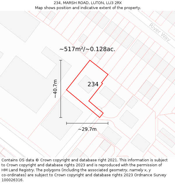 234, MARSH ROAD, LUTON, LU3 2RX: Plot and title map