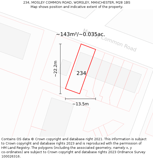 234, MOSLEY COMMON ROAD, WORSLEY, MANCHESTER, M28 1BS: Plot and title map