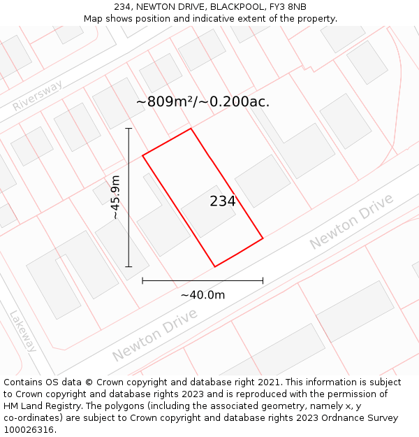 234, NEWTON DRIVE, BLACKPOOL, FY3 8NB: Plot and title map