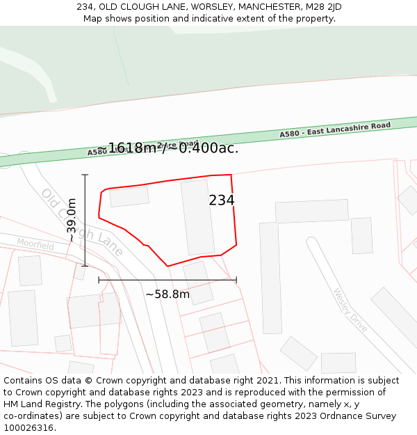 234, OLD CLOUGH LANE, WORSLEY, MANCHESTER, M28 2JD: Plot and title map