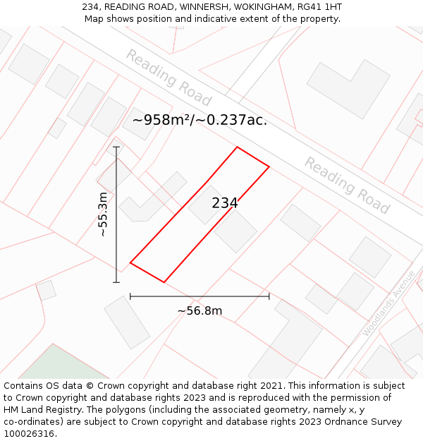 234, READING ROAD, WINNERSH, WOKINGHAM, RG41 1HT: Plot and title map