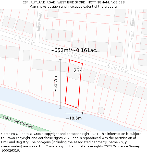 234, RUTLAND ROAD, WEST BRIDGFORD, NOTTINGHAM, NG2 5EB: Plot and title map