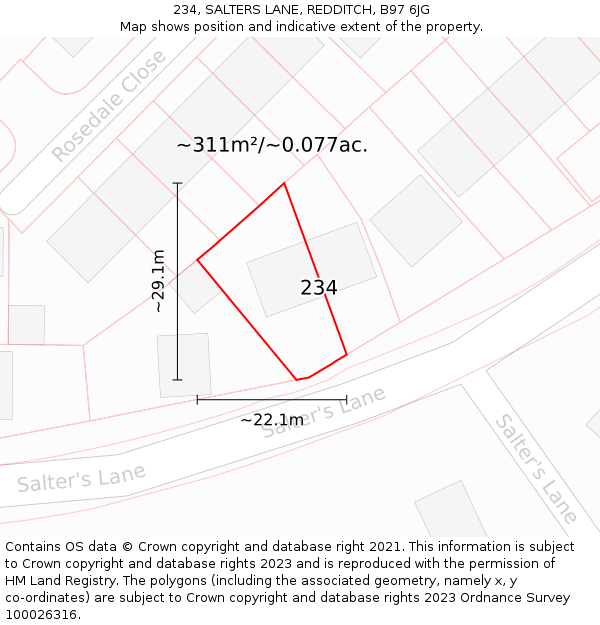 234, SALTERS LANE, REDDITCH, B97 6JG: Plot and title map