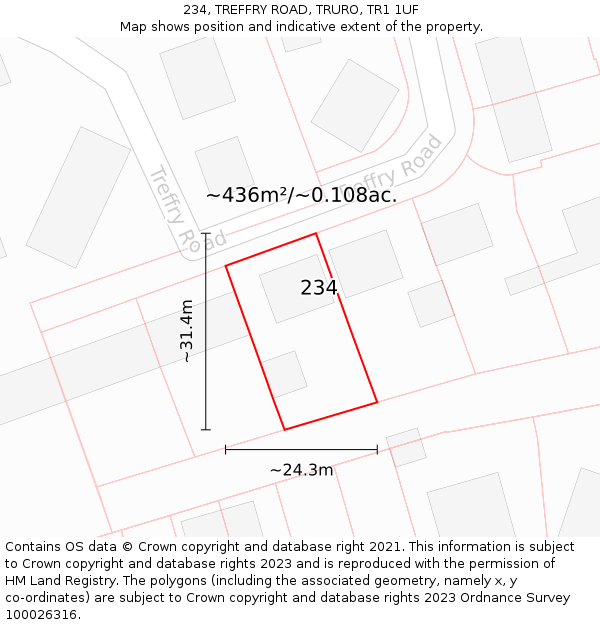 234, TREFFRY ROAD, TRURO, TR1 1UF: Plot and title map