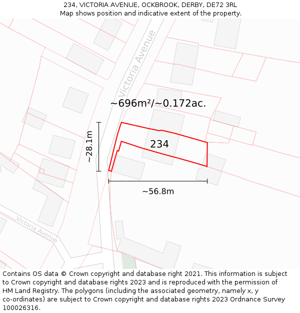 234, VICTORIA AVENUE, OCKBROOK, DERBY, DE72 3RL: Plot and title map